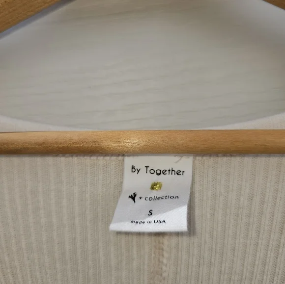 Rib Knit Long Sleeve V Neck Bodycon Midi Dress Beige Size S By Together Anthrop - Picture 7 of 9